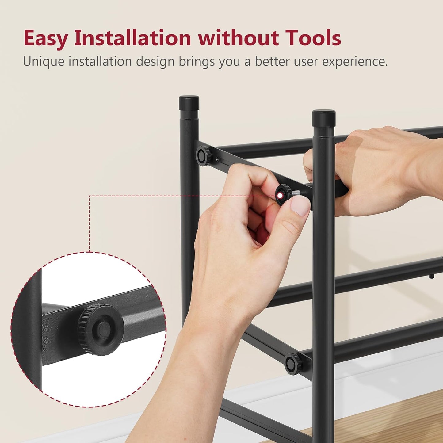 Tajsoon Expandable Shoe Rack - 2 Tier Adjustable & Stackable Metal Organizer | 28"-41" Black Storage Solution
