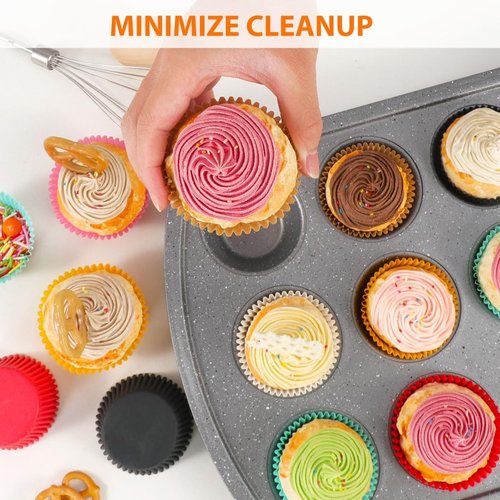 Caperci Black Cupcake Liners - 200 Count Greaseproof Baking Cups for Weddings & Parties