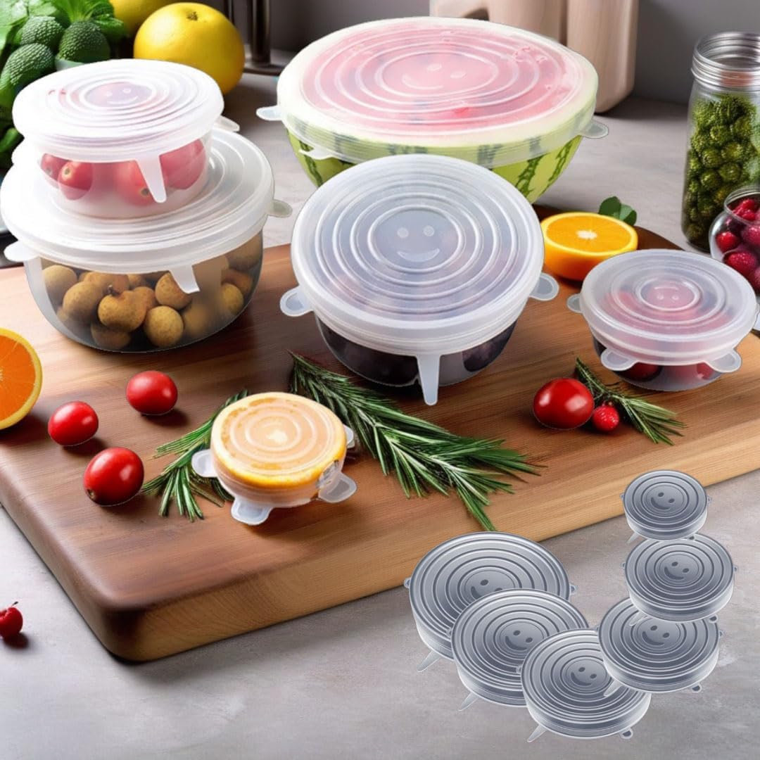 Skiennix 6 Pack Silicone Stretch Lids - Reusable Food Storage Covers for Bowls, Cups & Containers | Dishwasher & Freezer Safe