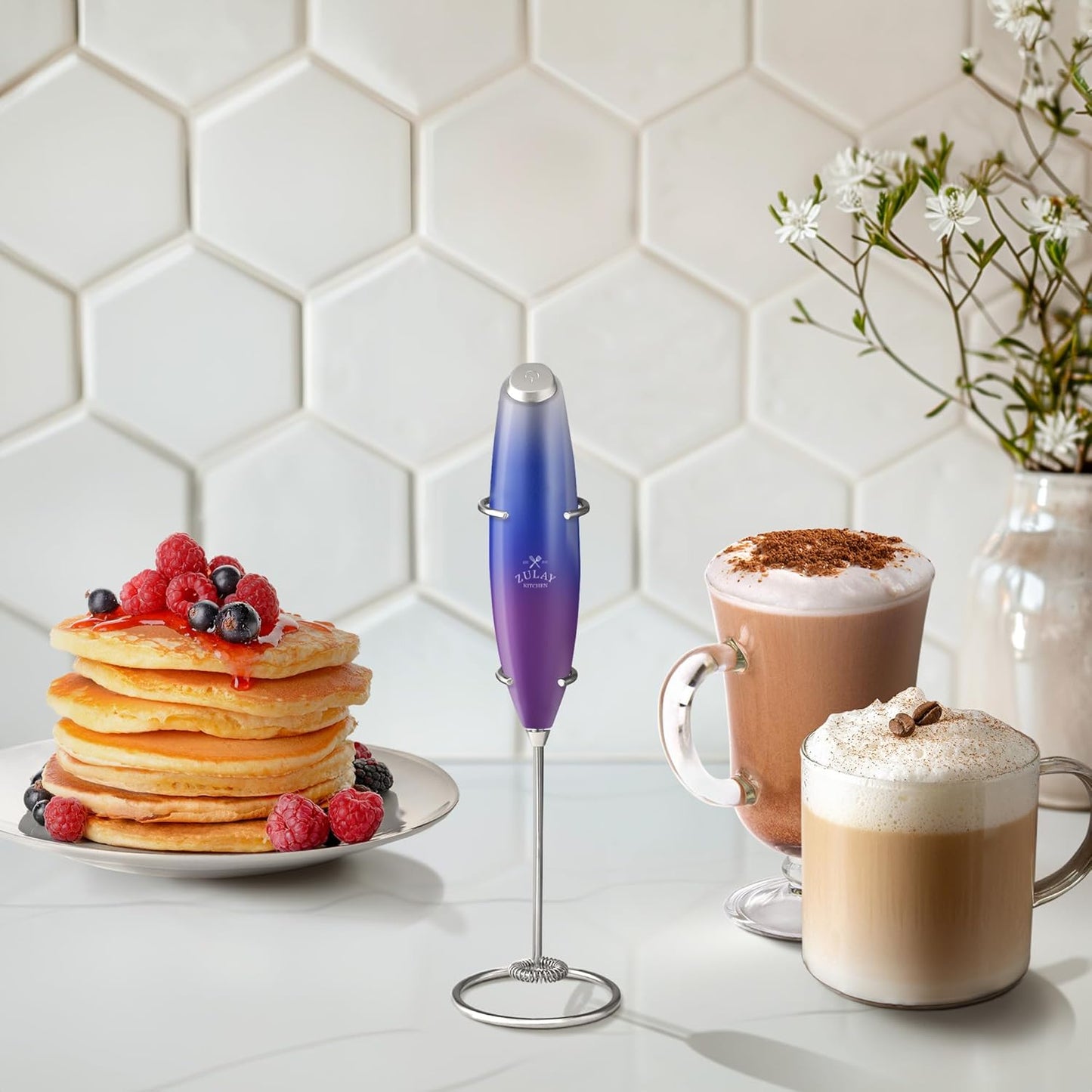 Zulay Kitchen Milk Frother Wand - Ultra-Fast Electric Whisk for Coffee, Lattes & Cappuccino - Includes 4 AA Batteries