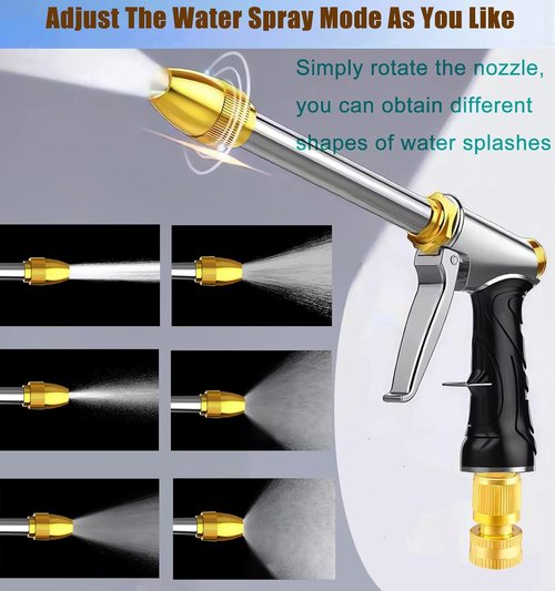 **Skiennix Heavy Duty Metal Garden Hose Nozzle - High Pressure Brass Spray Gun with Quick Connectors**