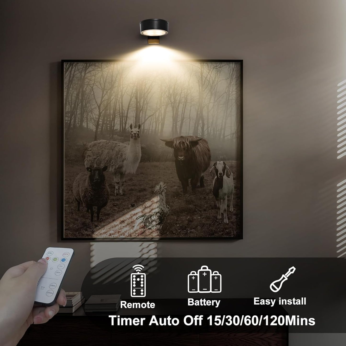 Skiennix 6-Pack Battery Operated Picture Lights - Magnetic, Remote-Controlled, Dimmable Art Display | Ideal for Portraits & Frames