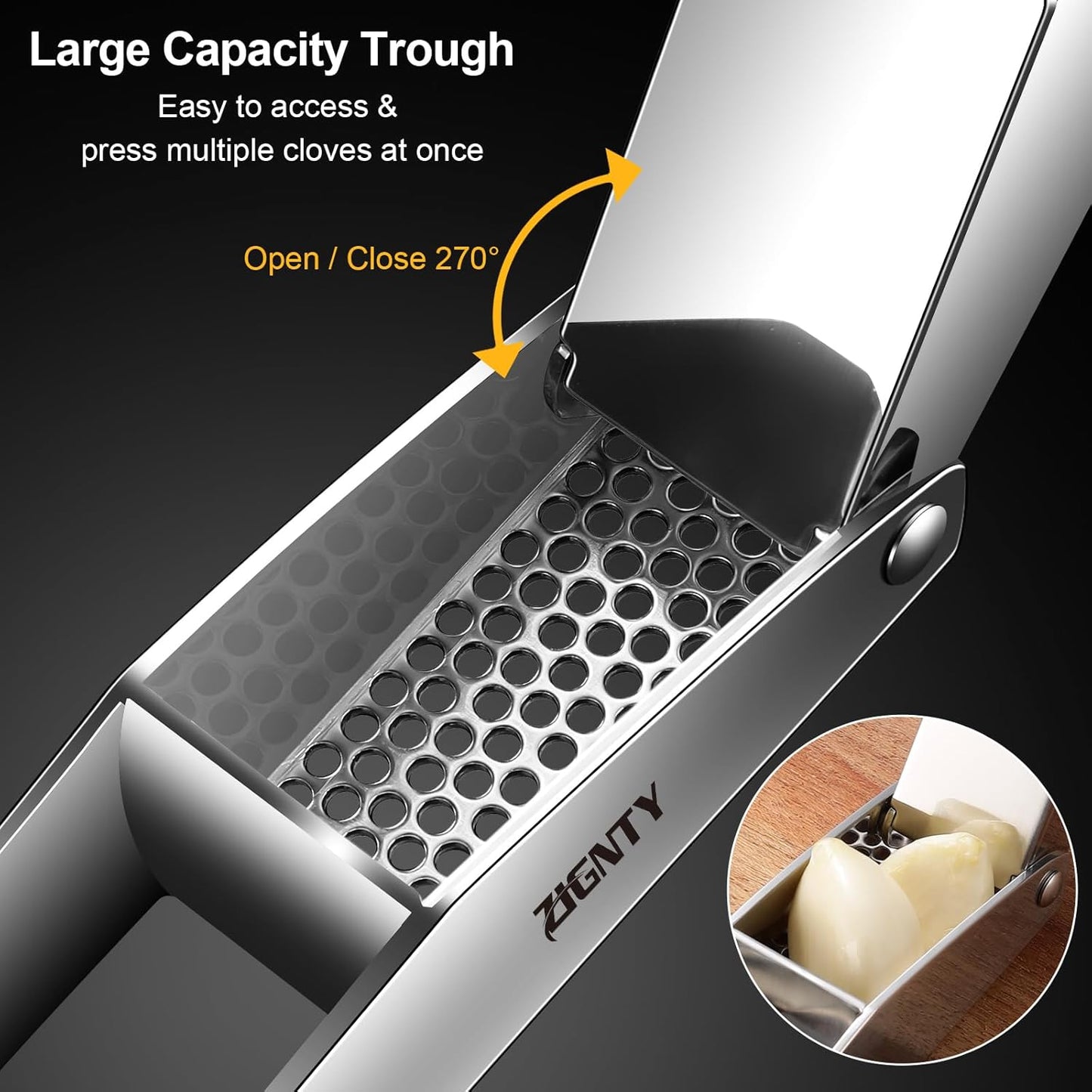 Skiennix Garlic Press - Premium Stainless Steel Mincer Tool with Ergonomic Handle | Rust Proof & Dishwasher Safe