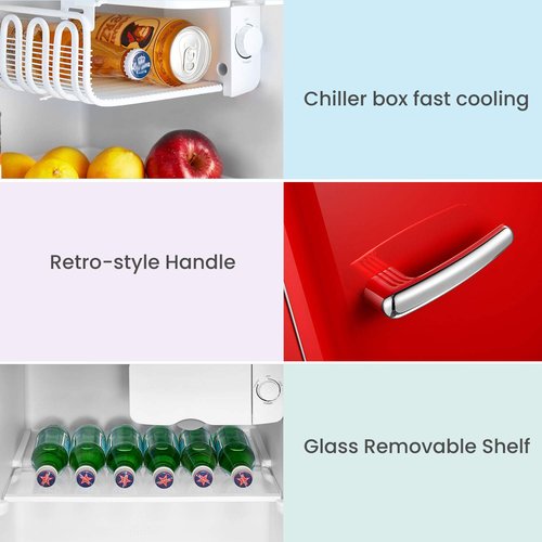 COMFEE' 1.6 Cubic Feet Solo Series Retro Refrigerator Sleek Appearance HIPS Interior, Energy Saving, Adjustable Legs, Temperature Thermostat Dial, Removable Shelf, Perfect for Home/Dorm/Garage [Red]