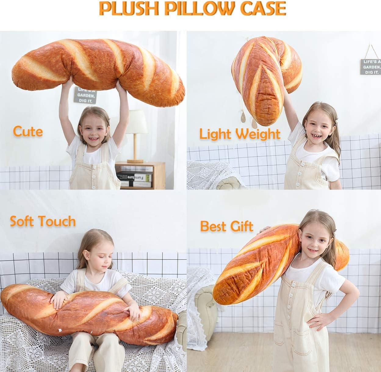 Wepop 40-Inch 3D Simulation Bread Shape Pillow - Soft Baguette Lumbar Back Cushion