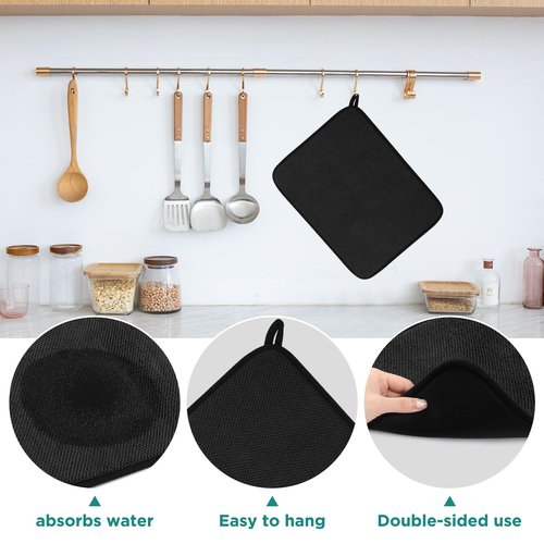 GeeRic Microfiber Dish Drying Mat, Super Absorbent Kitchen Dish Drying Pad, Reversible for Countertop, 12*16 inch Black