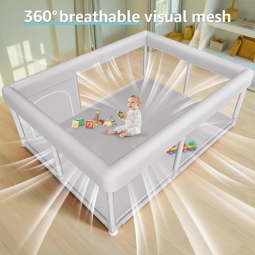 Hiaksedt Large Baby Playpen - Sturdy Safety Play Yard for Indoor & Outdoor | 65x50 Inch with Zipper Gate