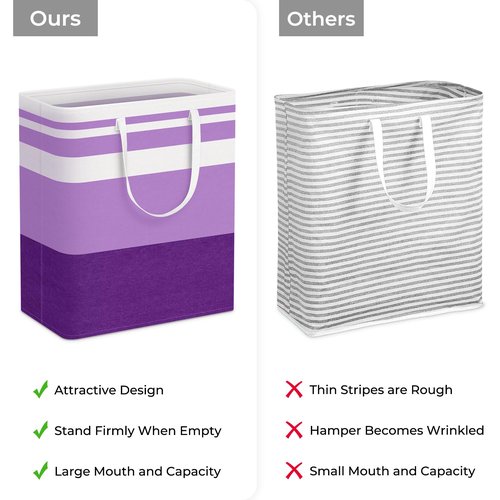 HomeHacks 2 Pack Large Laundry Baskets, Waterproof, Freestanding Laundry Hampers, Collapsible Clothes Hamper with Reinforced Handles in Laundry, College Dorm, Bathroom, Bedroom (Purple, 100Lx2)