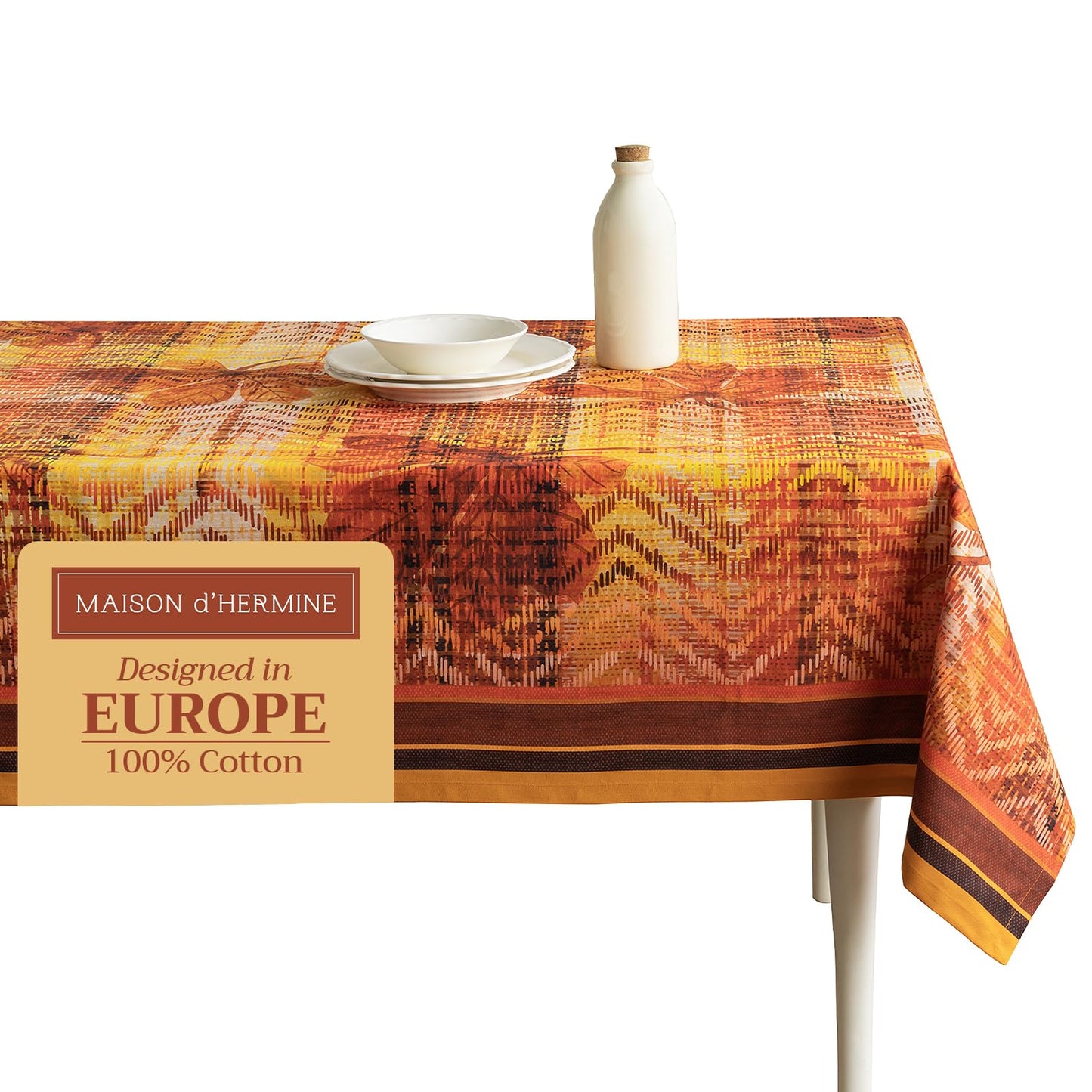 Maison d' Hermine Table Cloth Rectangle Table 100% Cotton 70 x 90 Inches Fall Tablecloth Reusable Everyday Use for Thanksgiving Christmas Decorations Dining Farmhouse Party (Thanksgiving Tartan)
