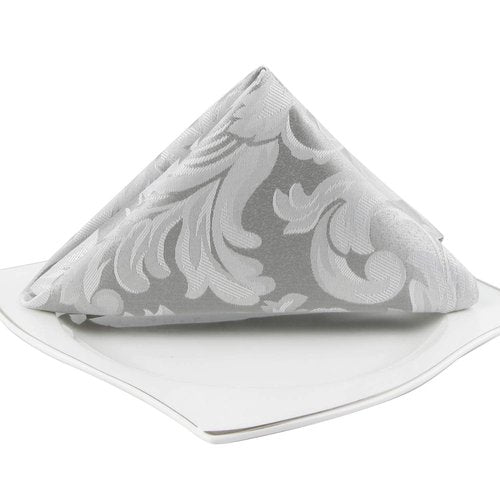 EHouseHome Damask Jacquard Cloth Napkins Waterproof Spillproof Polyester Fabric Napkins Silver Grey, Set of 12, 17 x 17 Inch