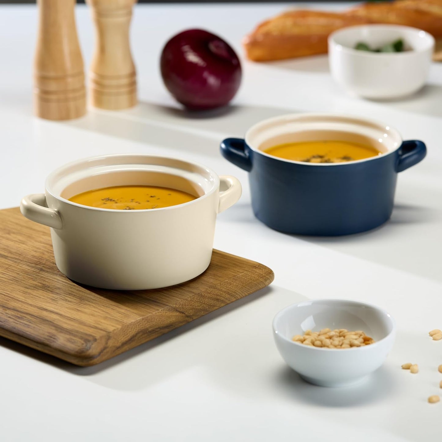 Kook Ceramic Soup Crocks - Stackable Bowls for Casserole & Pasta | Oven, Microwave & Dishwasher Safe, 18 oz, Set of 4 (Ivory)