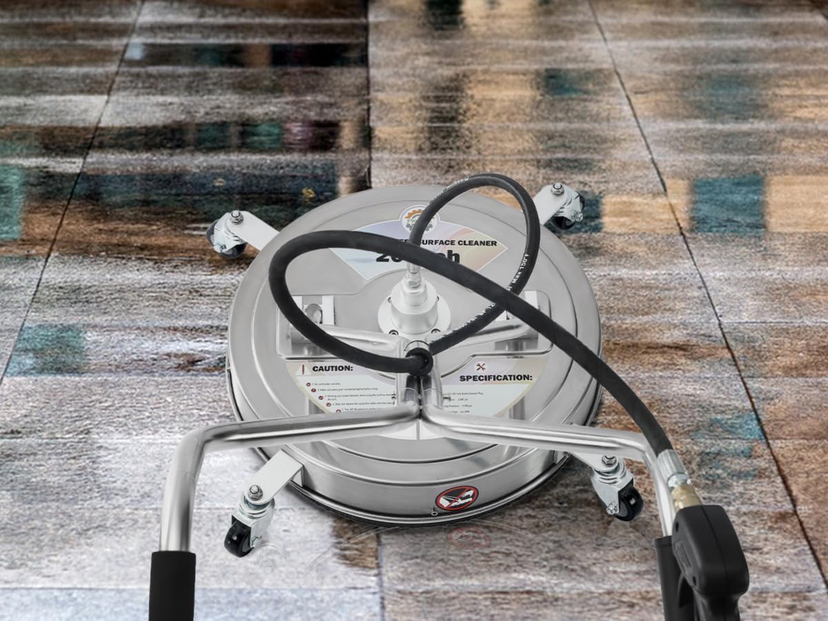 PWACCS 20" Pressure Washer Surface Cleaner - Stainless Steel Power Wash Scrubber with Dual Handle & 4 Wheels for Concrete, Patios, Driveways