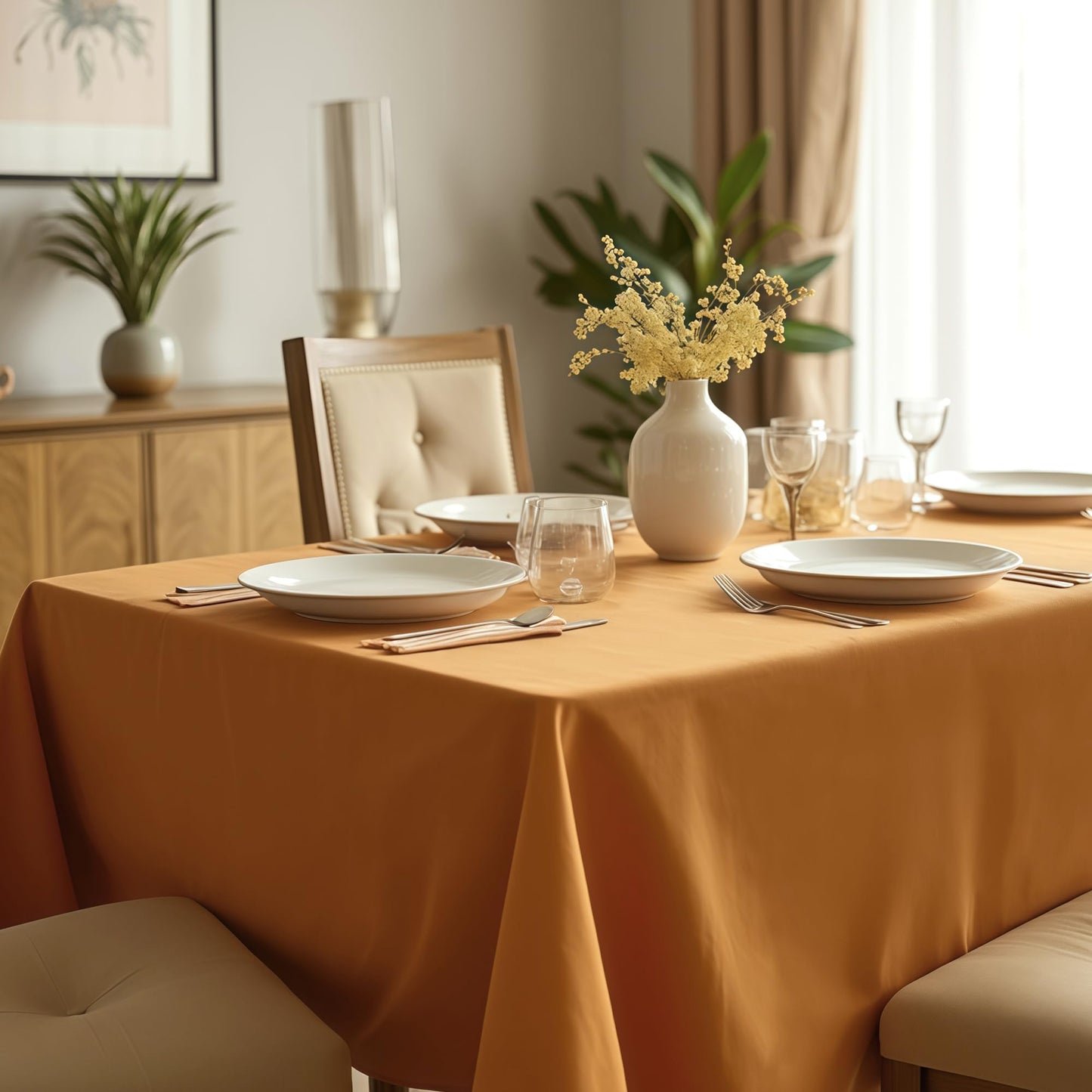 sancua Thanksgiving Round Tablecloth 120 Inch Diameter, 8 Pack Bronze, Circle Polyester Fabric Light Brown Fall Table Cloth Cover for Harvest Wedding Party Reception Banquet (Fit 48-96 Inch Tables)