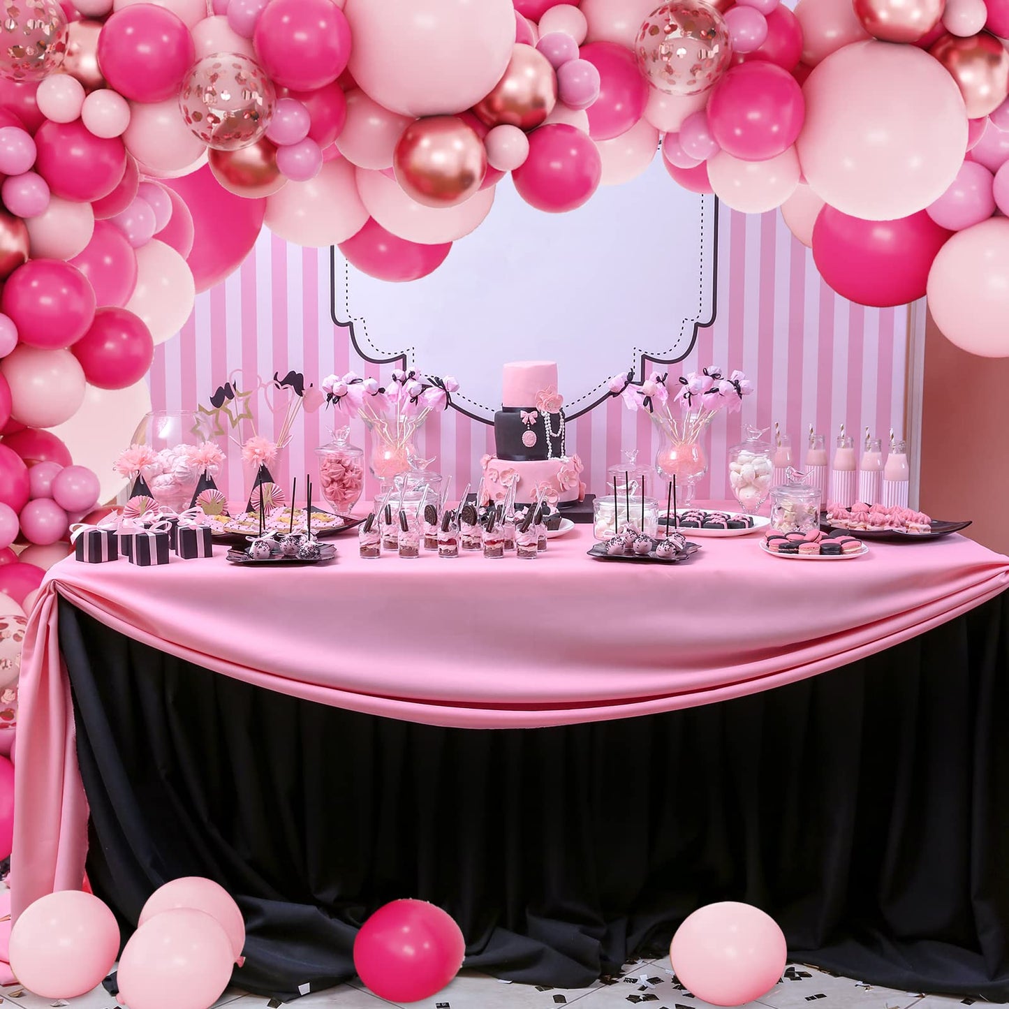 RUBFAC 160pcs Pink Balloon Arch Garland Kit, Hot Pink Rose Gold Metallic Confetti Balloons for Birthday Baby Shower Princess Theme Party Wedding Background Decorations