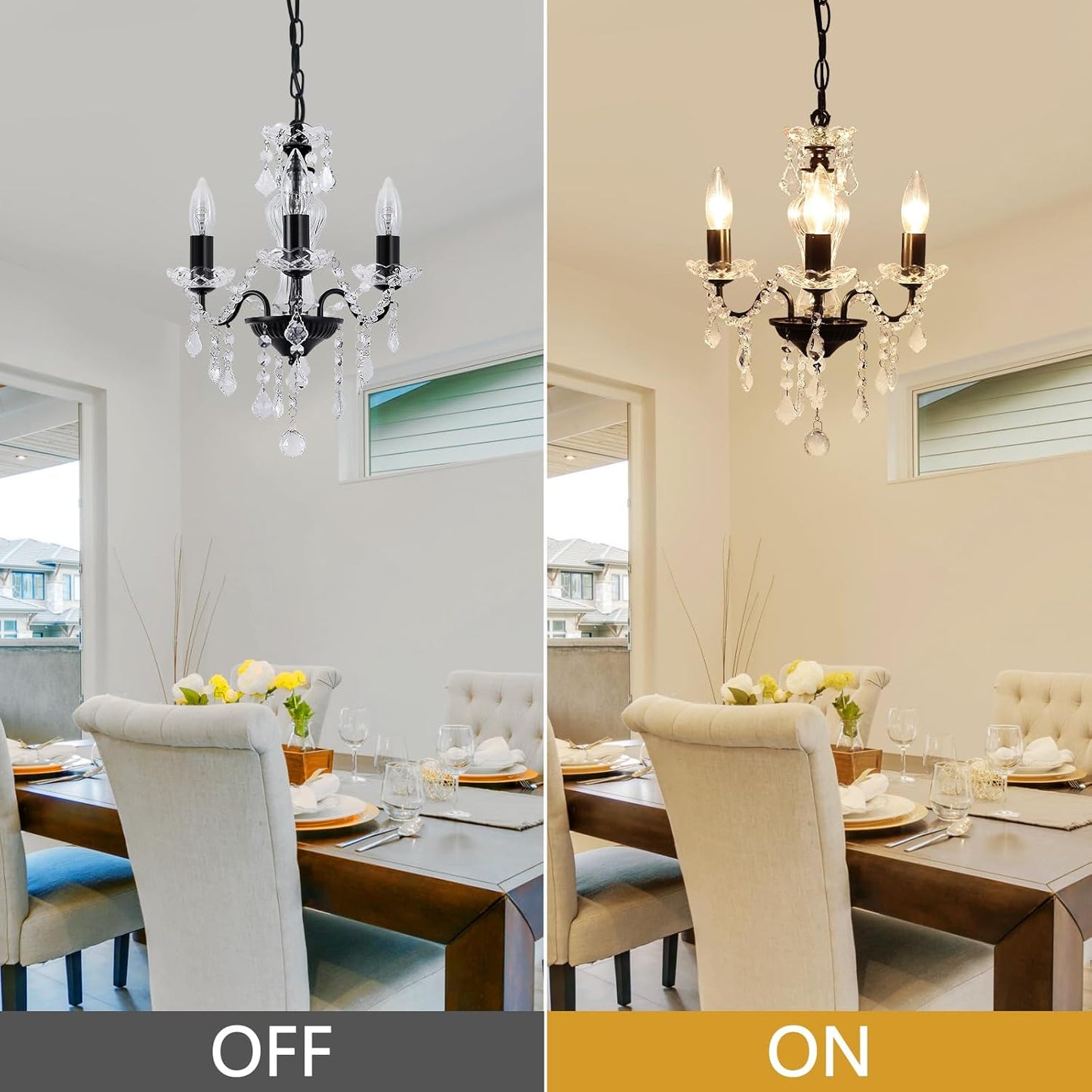 Plug in Modern 3-Light Gold Chandelier with Glass Crystals, Candle Style Pendant Light Fixtures for Living Room, Girls Room, Kitchen Island, Entryway