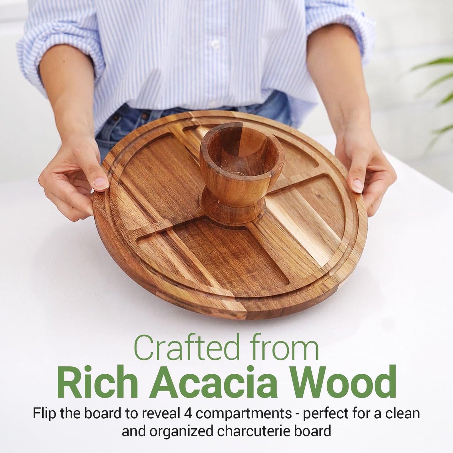 Linda’s Essentials Acacia Wood Cake Stand - 12-Inch Round Holder with Lid & Bonus Cake Sheets | Versatile Dome & Charcuterie Board