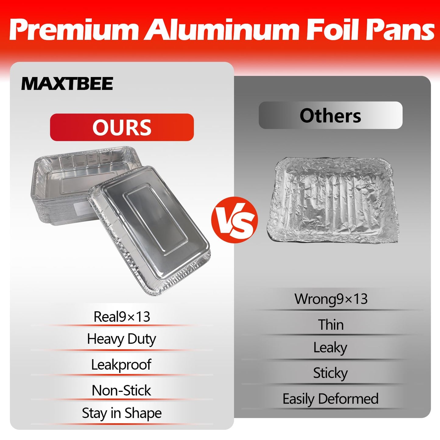 MAXTBEE Aluminum Pans Foil Pans, 25 Pack 9x13 Disposable Trays Half Size Tin Pans Heavy Duty Foil Trays Food Containers For Cooking, Baking, Roasting, Heating or Steam Table