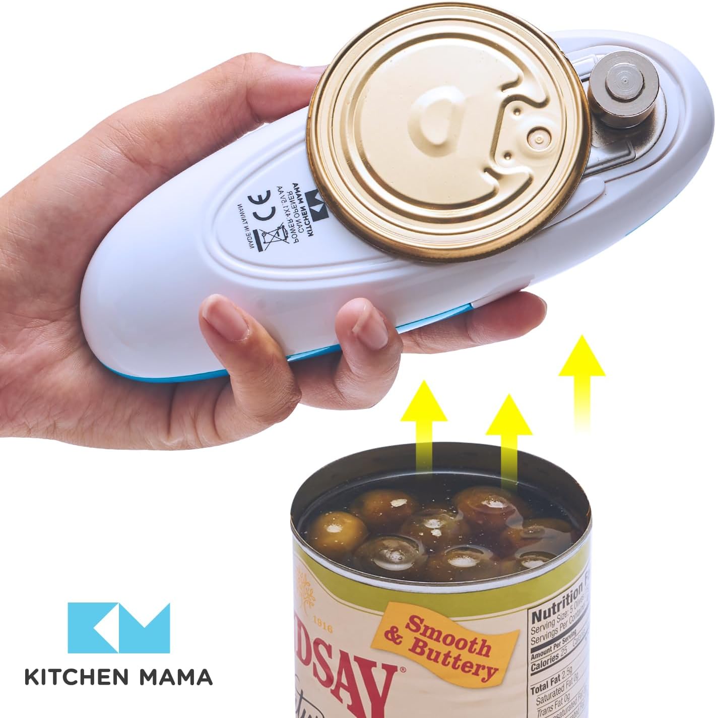 Kitchen Mama Electric Can Opener - Automatic, Hands-Free, Smooth Edge, Food-Safe | Sky Blue