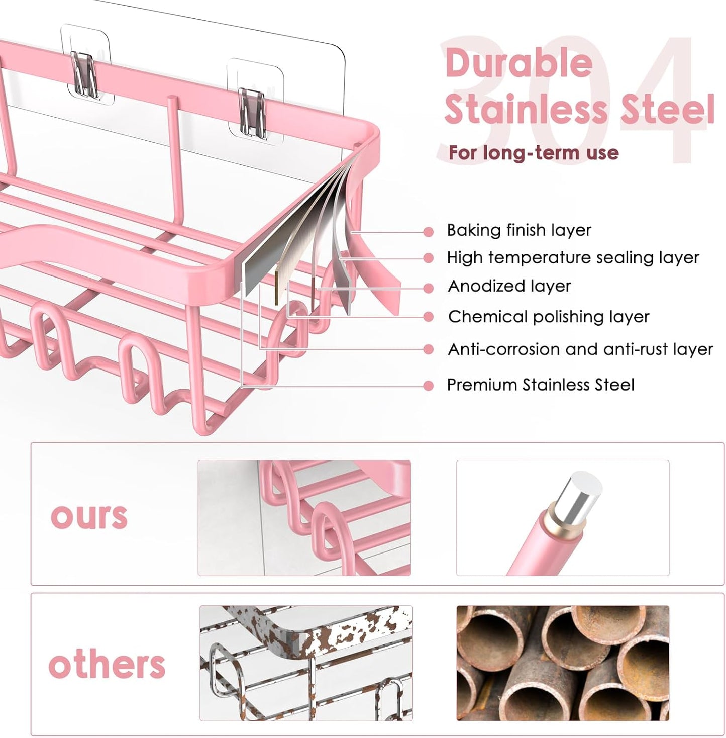 NESOMI Shower Caddy - Rustproof Stainless Steel Organizer with Large Capacity | 7-Pack No-Drill Storage Solutions