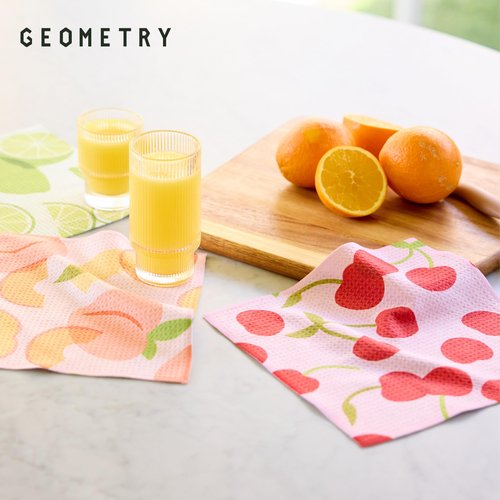 GEOMETRY Kitchen Dish Cloths - Spring & Summer Collection - Premium Dishcloths with Geoweave - Absorbent & Fast Drying Kitchen Towels - Strawberry Banana, 10" x 10" - 3-Pack