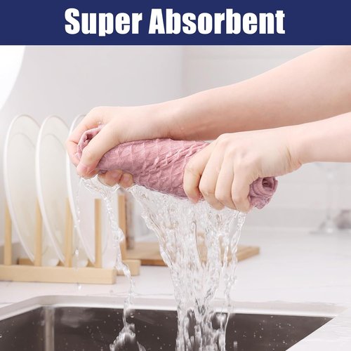 Homaxy Microfiber Kitchen Towels - Ultra Absorbent Waffle Weave, 16 x 28 Inch, 4 Pack in Pink