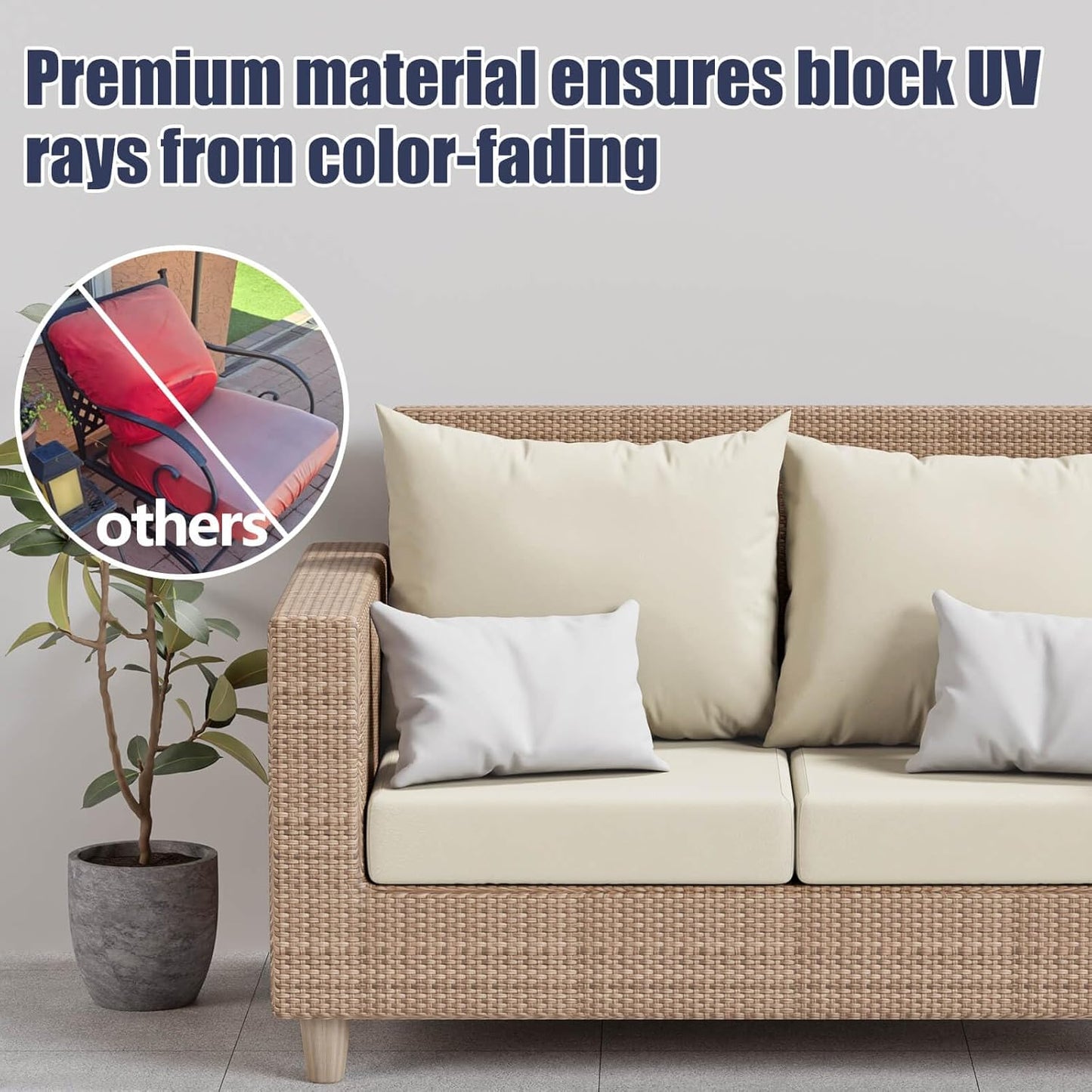 Skiennix Patio Cushion Covers - Washable Outdoor Sofa Slipcovers for Large Square Cushions - Beige - 4 Pcs