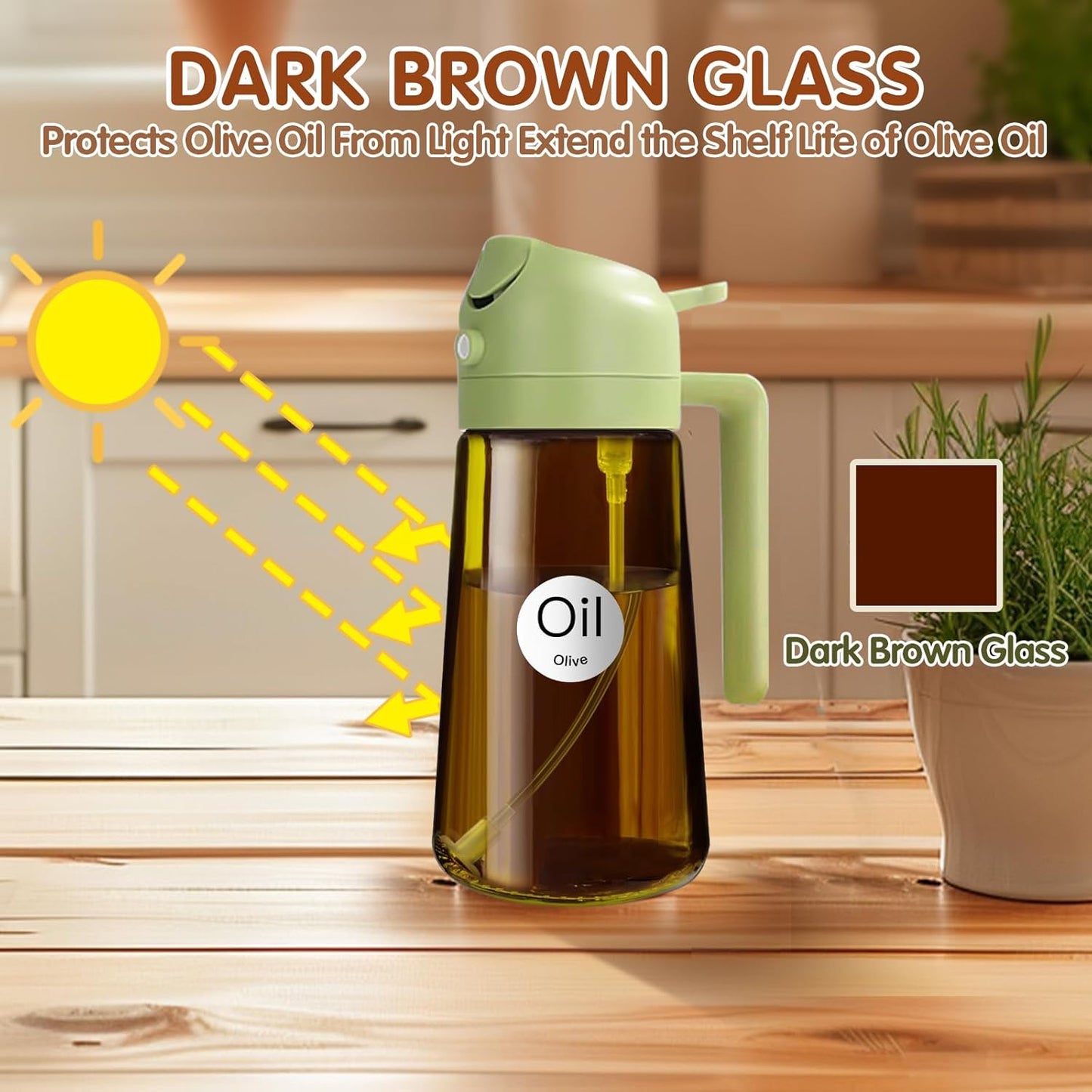 YARRAMATE Light Blocking Oil Sprayer - 16oz Food-Grade Olive Oil Dispenser Bottle | Premium Dark Amber Glass for Cooking & BBQ