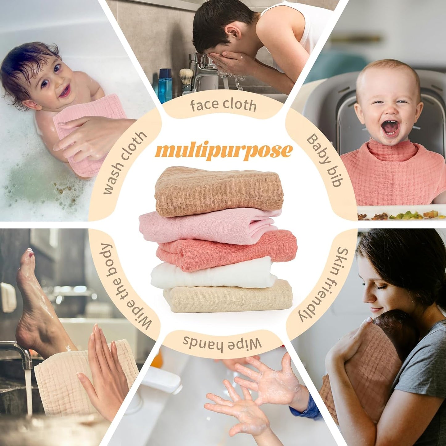 MIGIOL Muslin Burp Cloths - 100% Cotton Soft & Absorbent Baby Burp Cloths | 10x20 Inches for Boys & Girls