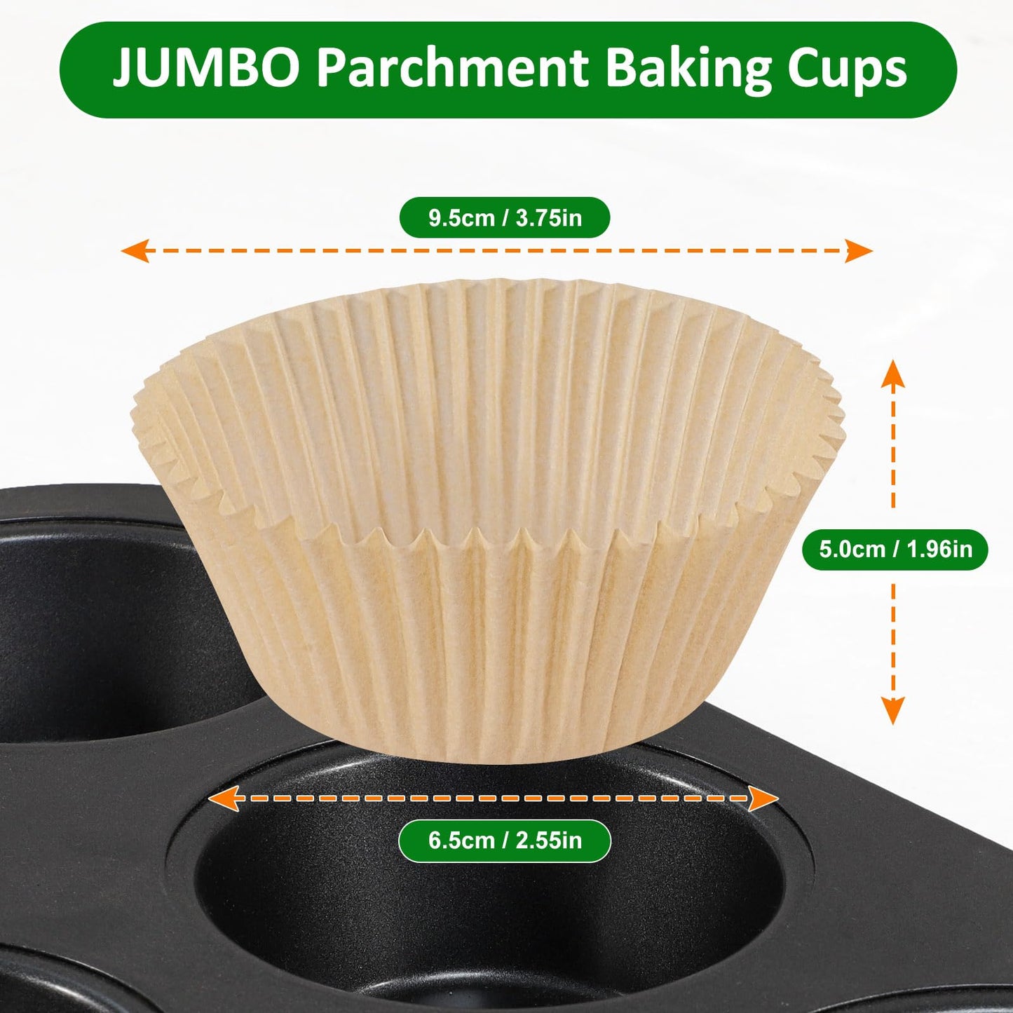 Caperci Parchment 200pcs Jumbo Muffin Liners for Baking - Natural Paper Large Cupcake Liners for Jumbo Muffin Pan, Balanced Non-Stick/Excellent Grease-proof, No Smell, Food Grade (Natural)