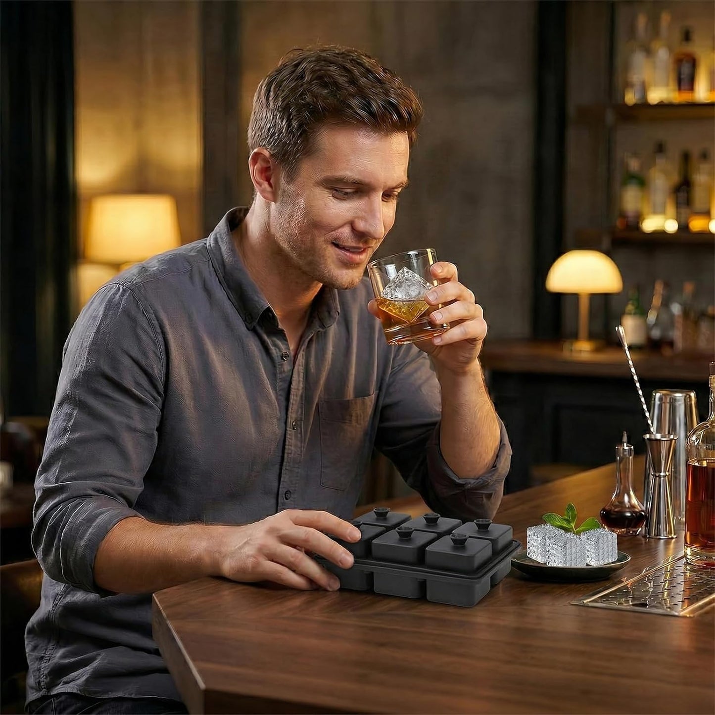 Rhomboid Square Ice Cube Tray by [Brand Name] - 2-Inch Food-Grade Silicone Molds for Cocktails & Whiskey | Stackable & Reusable