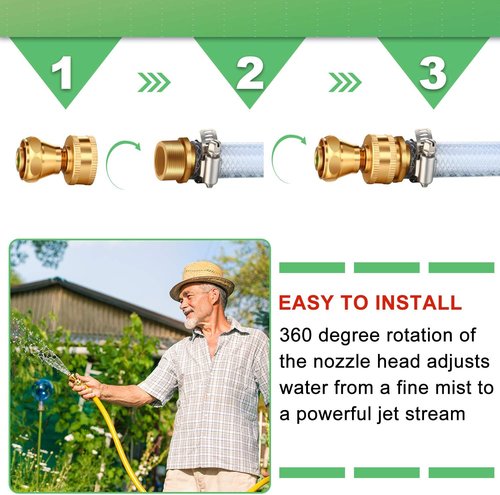Hotop Brass Hose Nozzle - Adjustable Twist Sprayer for Garden | 3/4 Inch Size