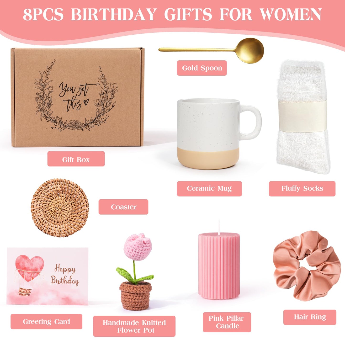 Mothers Day Gifts for Mom, Birthday Gifts for Women, Happy Birthday Gift Basket for Women, Unique Woman Birthdays Gift Box for Her Sister Wife Girlfriend Coworker Bestie Female Friendship Best Friend