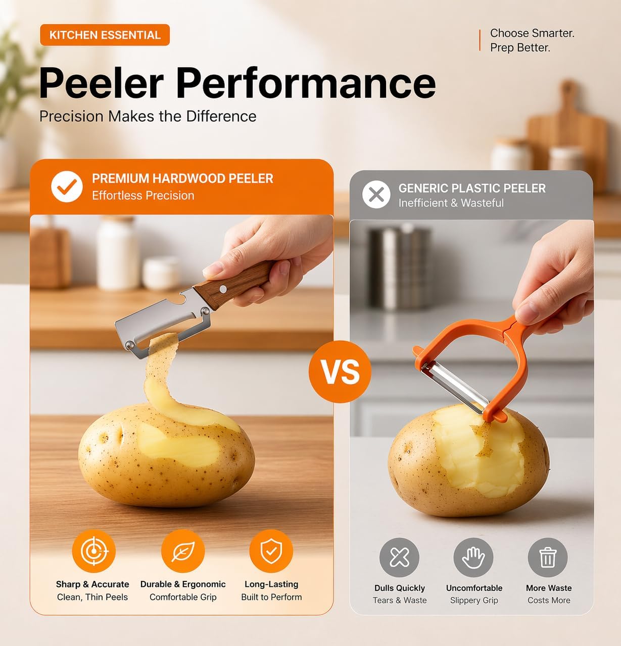 Skiennix Multifunctional Stainless Steel Kitchen Peeler - Durable Non-Slip Handle for Easy Vegetable and Fruit Peeling
