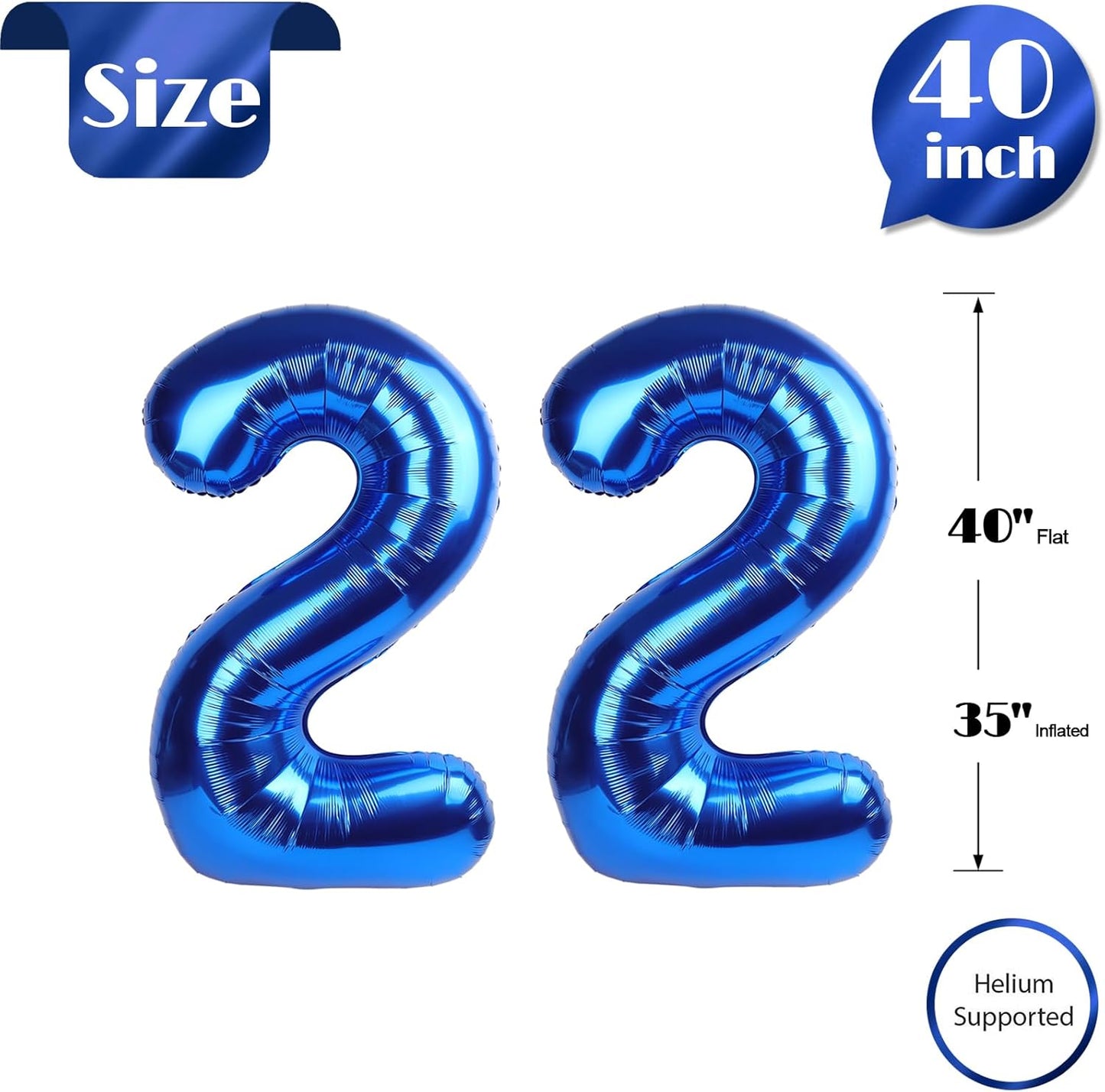 Number 22 Balloon by [Brand Name] - 40 Inch Navy Blue Birthday Decoration for 22nd Celebration