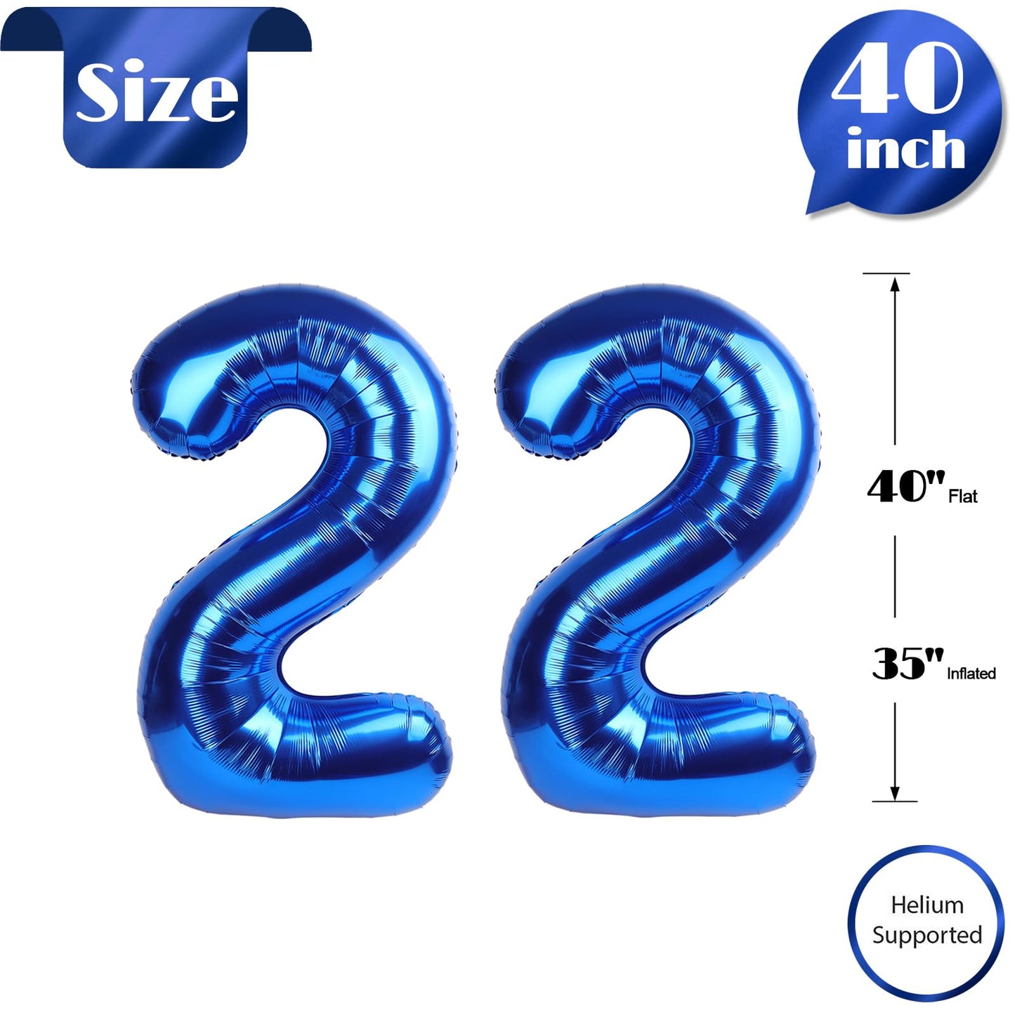 Navy Blue Number 22 Balloon 40 inch, 22 Number Balloons, 22nd Navy Blue Birthday Decorations, 22 Year Old Women Men Blue Party Supplies