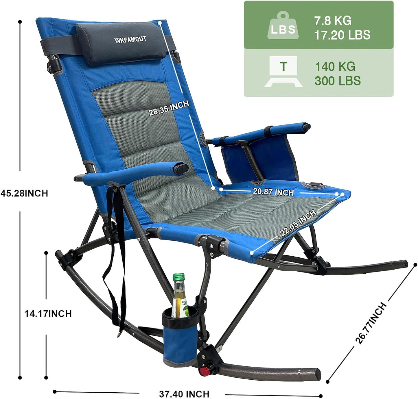 Skiennix Oversized Rocking Camping Chair - 13.8" High Seat with Foot Rest & Headrest | Supports 300 lbs, Includes Carry Bag