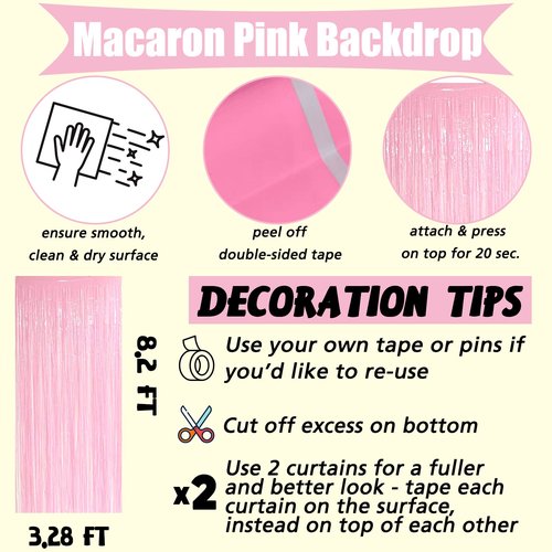 4 Pack Pink Fringe Curtain Backdrop, 3.2Ft x 8.2Ft Metallic Tinsel Foil Fringe Streamers Background for Photo Booth Birthday Wedding Baby Shower Party Thanksgiving Christmas Decorations