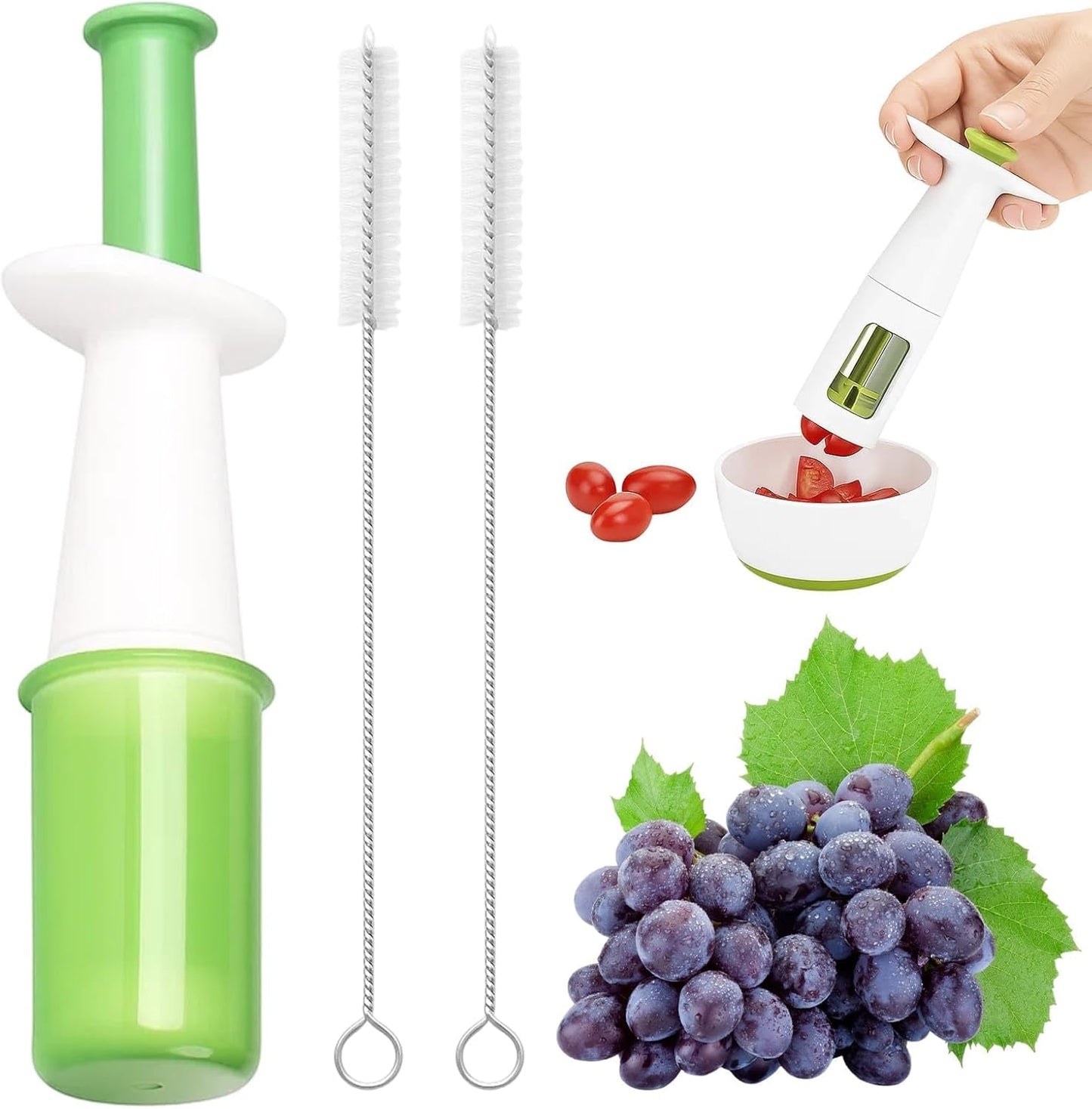 Skiennix Grapes Cutter - 3-Pack Toddler-Friendly Fruit & Veggie Slicer | Ideal for Salads & Snacks - Green Cross Blade