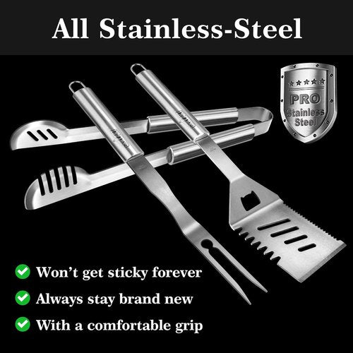 GRILLART BBQ Grill Tools Set - 3-Piece Stainless Steel Utensils with Insulated Glove | Perfect for Outdoor Grilling