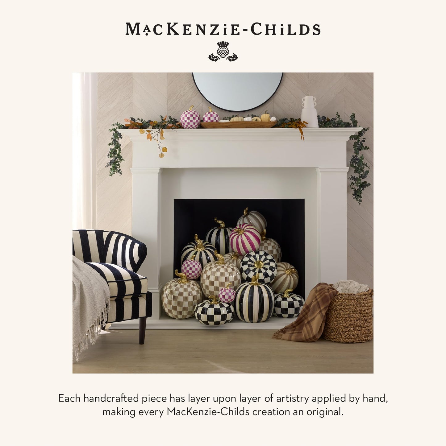 MACKENZIE-CHILDS Mini Pumpkin, Resin Halloween Home Decor, Blue-and-White Royal Check