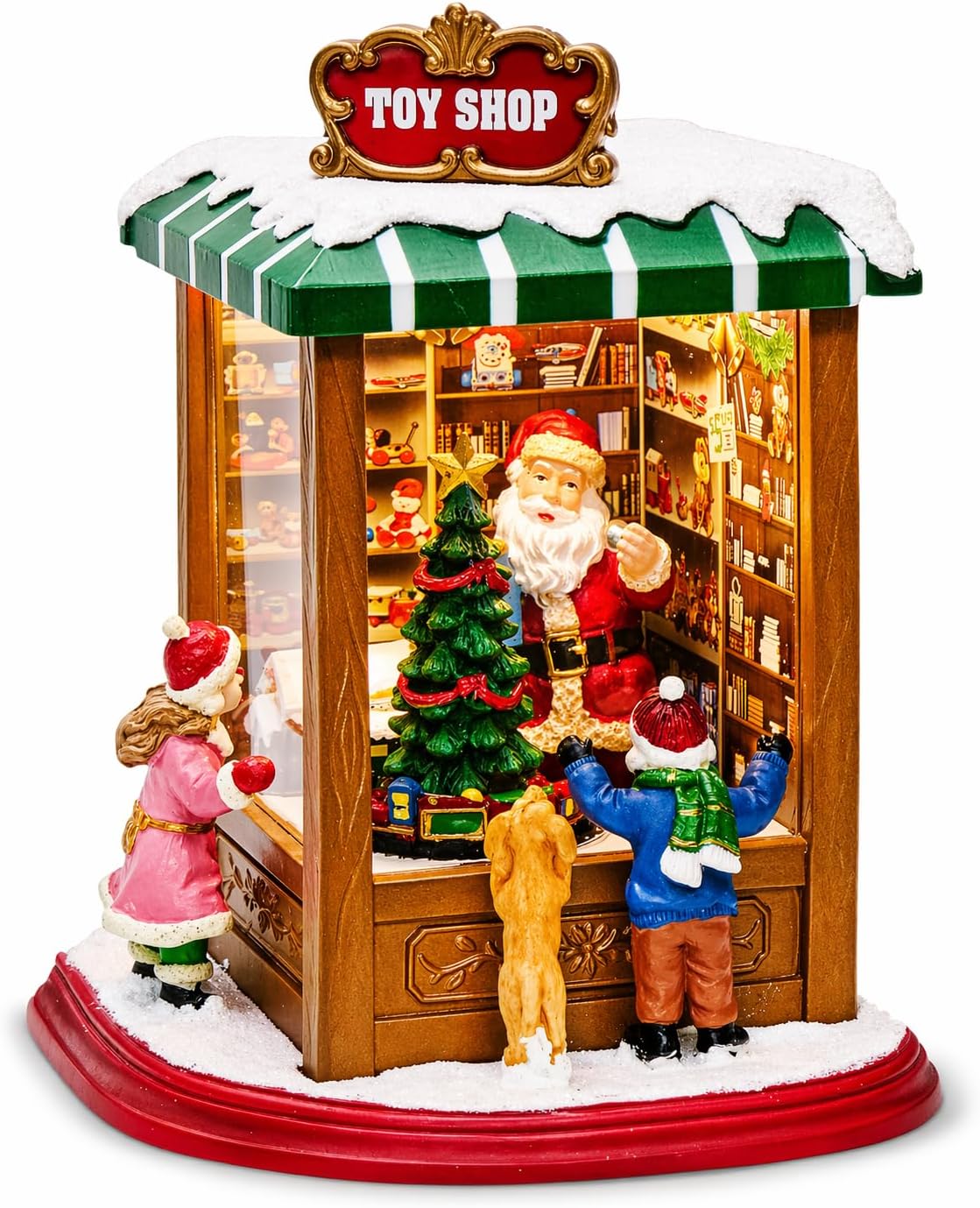 Moments In Time Lighted Santa’s Christmas Village Shop - LED Lights, Music & Animation - 8.8” Holiday Decoration