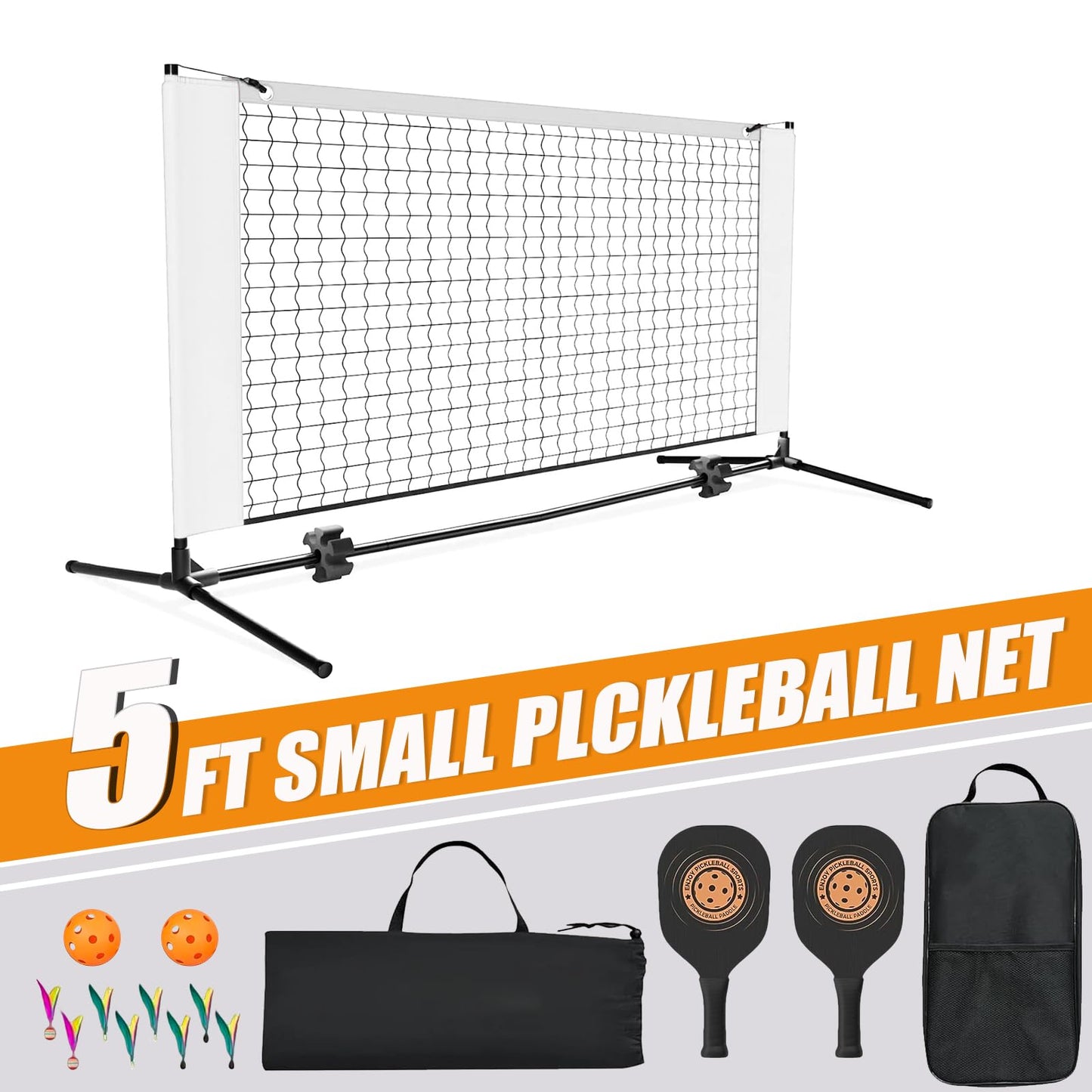 Small Mini Pickleball Net, 5FT Pickle Ball Net Portable Outdoor with Carry Bag, for Outdoor Backyard Home Driveway, Pickleball Dink Net(White Set)