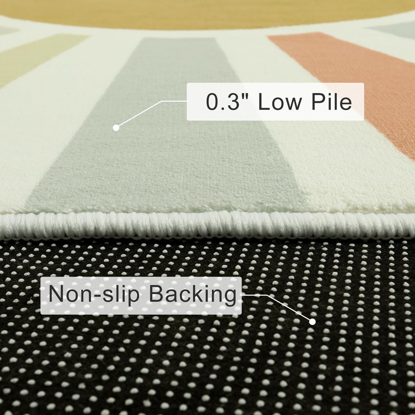 STARUIA Boho Washable Area Rug - 4'x6' Kids Playroom Rug, Non-Slip Modern Sun Carpet for Bedroom, Office, Nursery, Entryway, Dorm