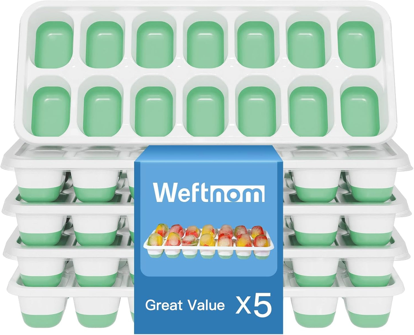 Skiennix 5-Pack Silicone Ice Cube Trays - Easy-Release Stackable Molds with Lids | BPA-Free for Drinks & Food