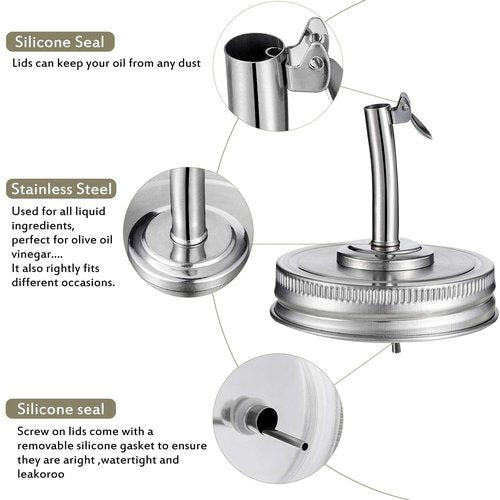 Blulu 4 Pieces Mason Jar Spout Lids for 2.75" Regular Mouth Mason Jar, Pour Oil Spout Lid with Caps