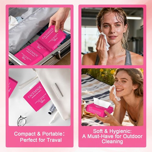 FACEMADE Disposable Travel Towels - 100% Biobased Face Towels, Super Soft & Thick - 48 Count (4 Packs)