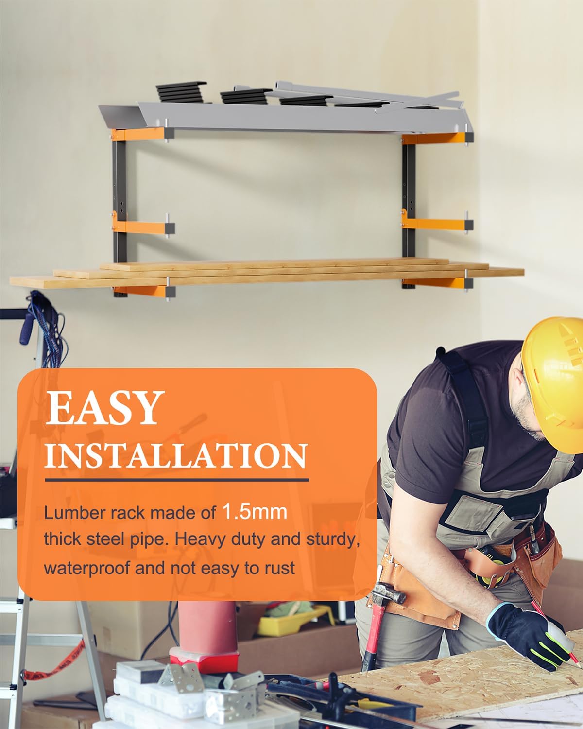 Skiennix Lumber Storage Rack - Heavy-Duty Wall-Mounted Organizer | Holds Up to 720 LBS | 4 Pack, Orange