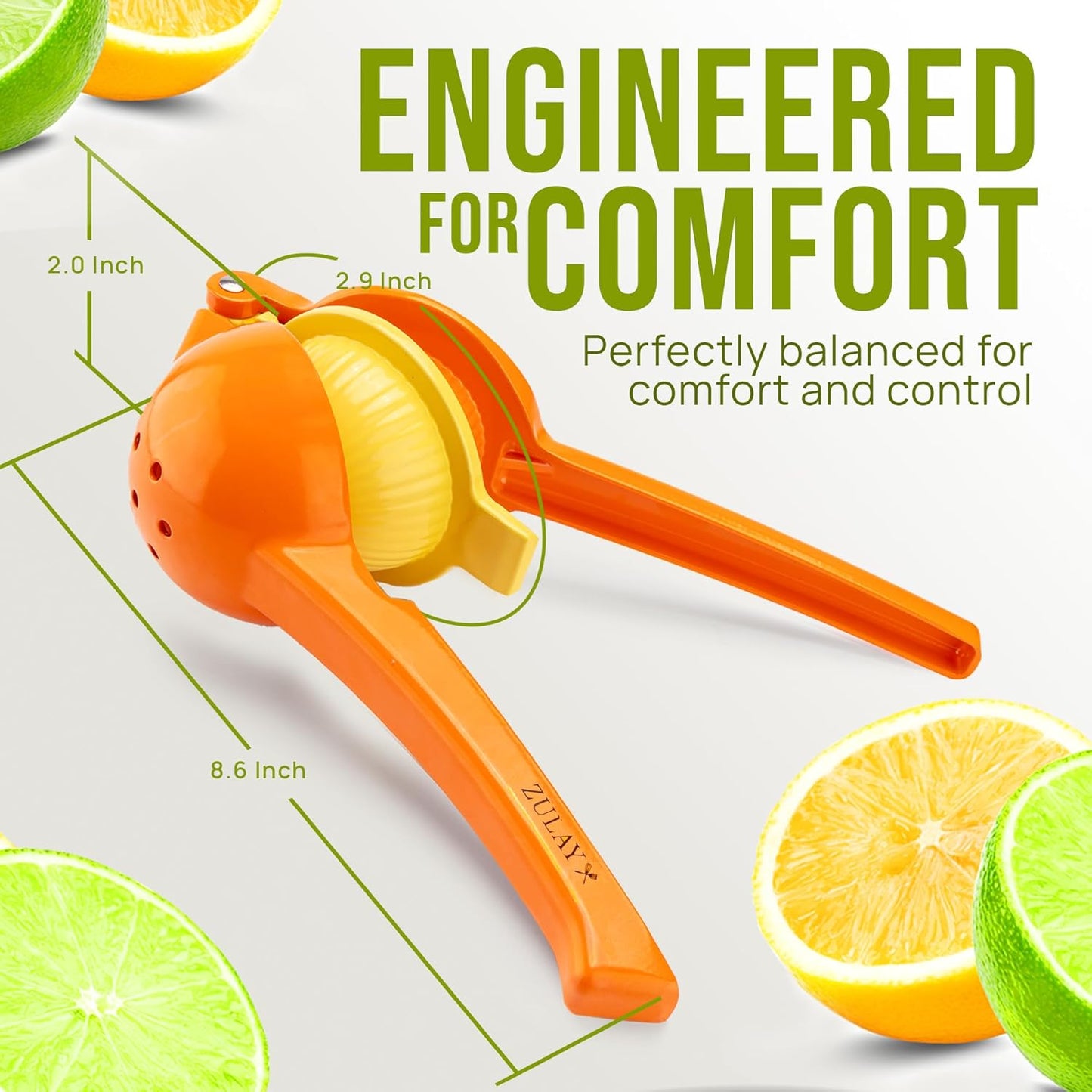 Zulay Kitchen 2-in-1 Lemon Squeezer - Sturdy Hand Juicer for Maximum Juice Extraction | Easy-Clean Citrus Juicer - Orange/Yellow