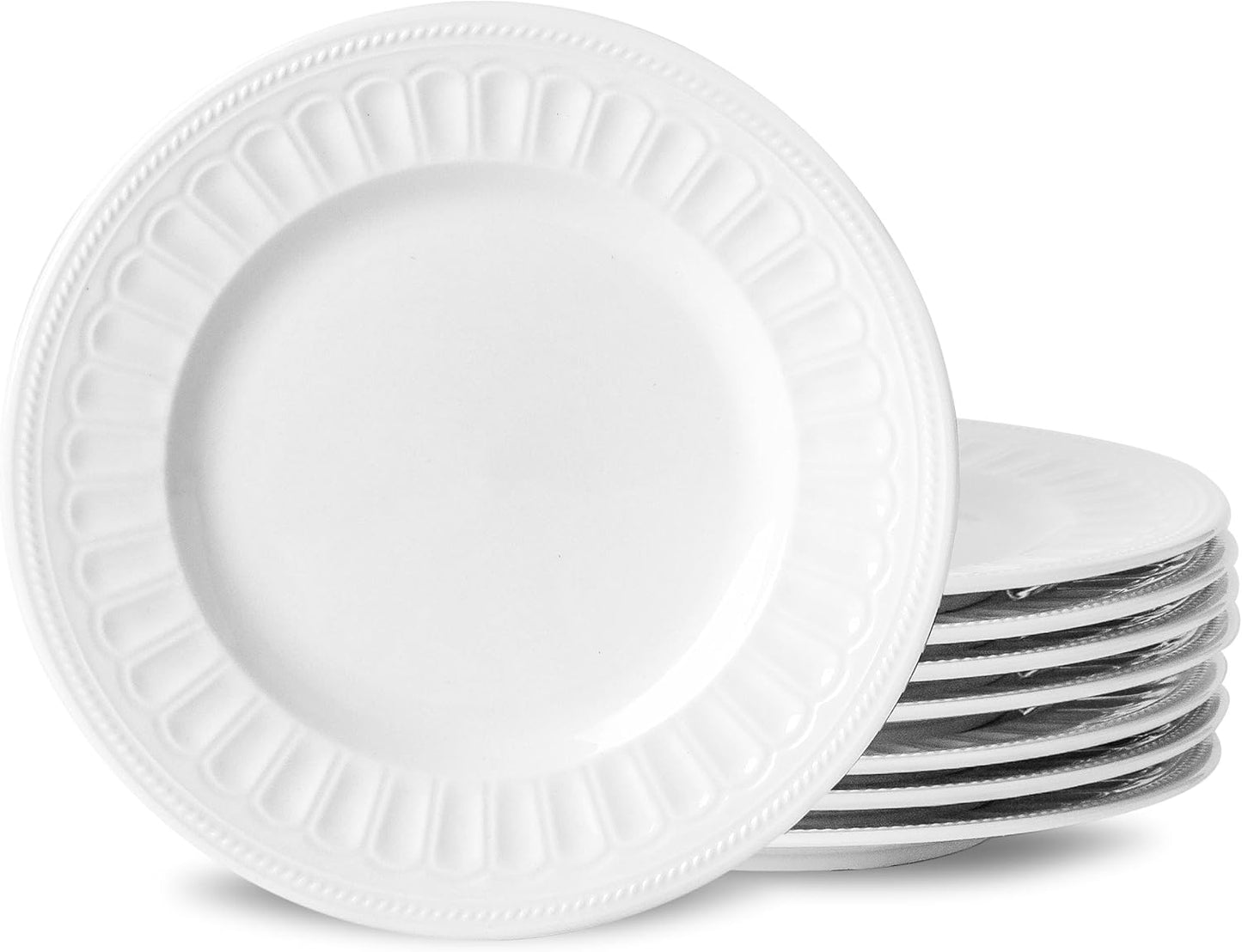 Neaylfe 8-Inch Ceramic Dessert Plates - Embossed Porcelain for Appetizers & Salads | Dishwasher & Microwave Safe