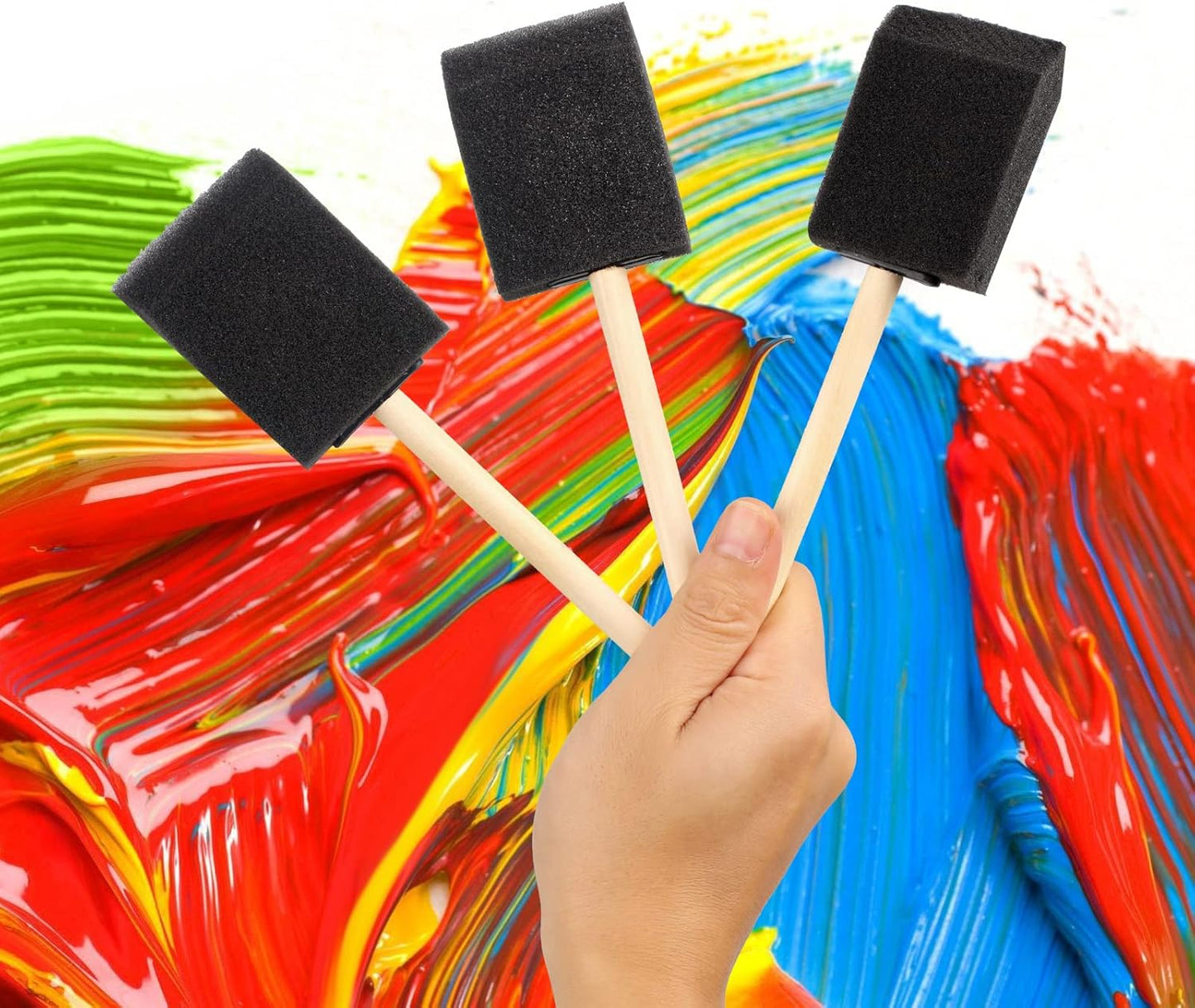 Skiennix Foam Paint Brushes - 20 Pcs 2 Inch Wood Handle Sponge Brushes for DIY Crafts & Staining